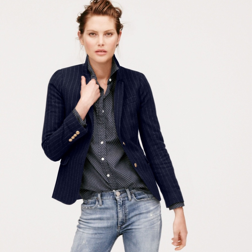 j. crew schoolboy navy gray pinstripe blazer